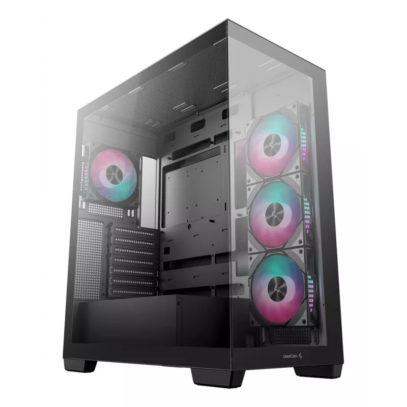 PC korpusas DeepCool CG580 4F Midi Tower — ATX/ITX/MicroATX, grūdintas stiklas, 3×120 mm + 1×120 mm ventiliatoriai, 2×3,5 col. ir 2×2,5 col., USB-A×2 USB-C×1, juodas