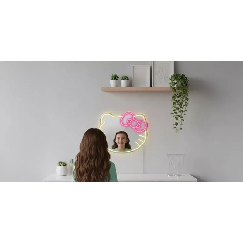 LED neoninė veidrodinė lempa MANTA MASNL129WH — Katė su kaspinu dekoratyvinė neoninė detalė