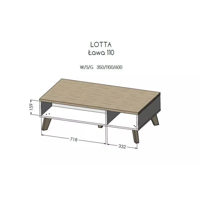 Cama LOTTA 110 Kavos staliukas votano ąžuolas/mat juodas
