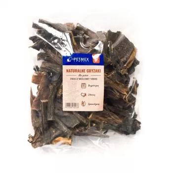 Šunų kramtukas PETMEX Beef Rumen 1 kg — natūralus jautienos didžiojo prieskrandžio skanėstas suaugusiems šunims, 1 kg pakuotė