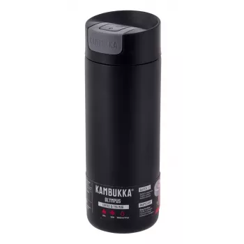Termo puodelis Kambukka Olympus 500 ml — 18/10 nerūdijantis plienas, vakuuminė izoliacija, juodas, neslystanti apačia