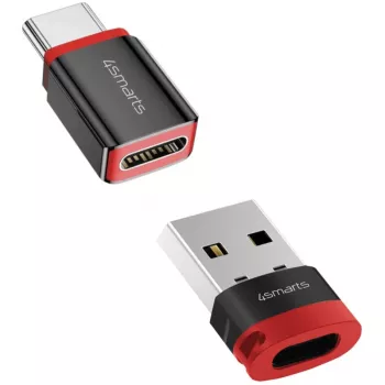 Sąsajos adapteris 4smarts 541615 — USB Type-A (pagrindinis) į USB Type-C (išvestis), juodas, tiesus kištukas-lizdas, pakuotėje 2 vnt.