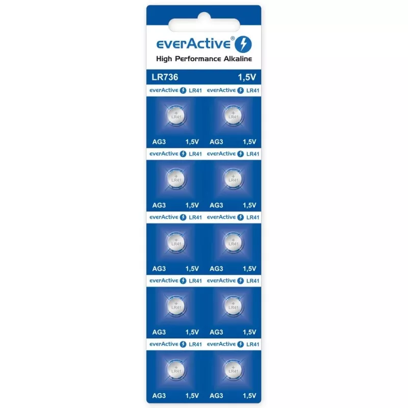Vienkartinė šarminė sagos tipo baterija everActive EVAG3 LR41 1,5 V — pakuotėje 10 vnt.