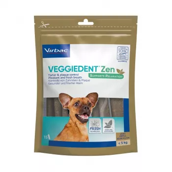 Sausi dantų kramtukai VIRBAC VEGGIEDENT ZEN XS x15 mažiems šunims, pakuotėje 15 kramtukų