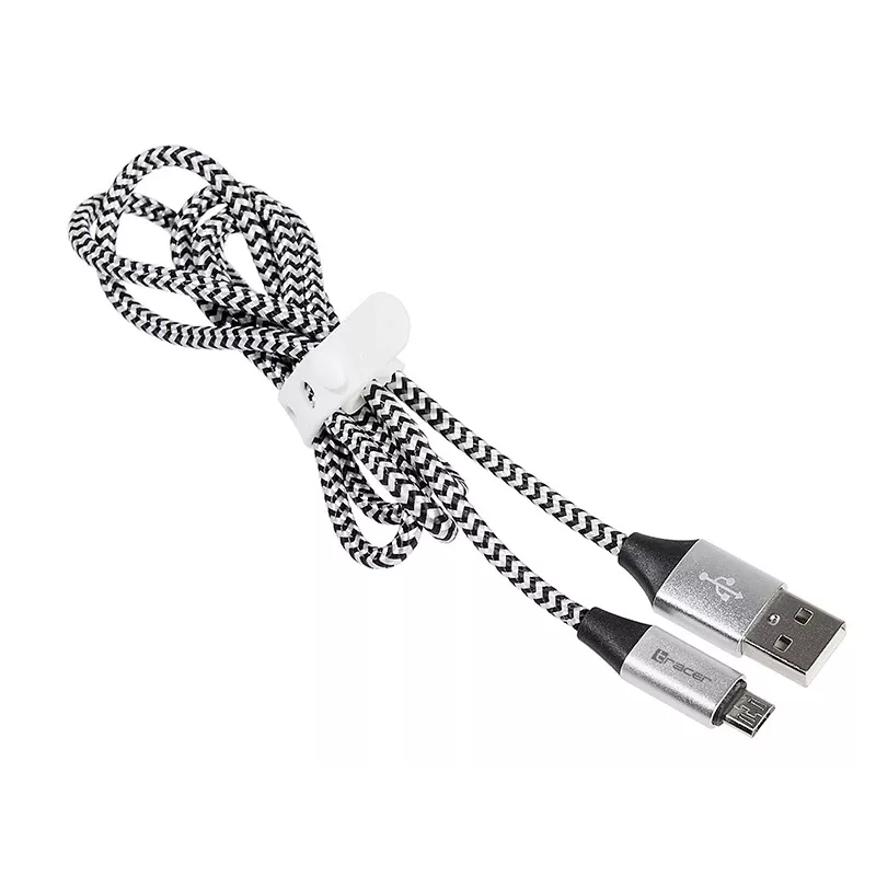 USB laidas Tracer TRAKBK46928 1 m USB A Micro-USB B juoda sidabrinė