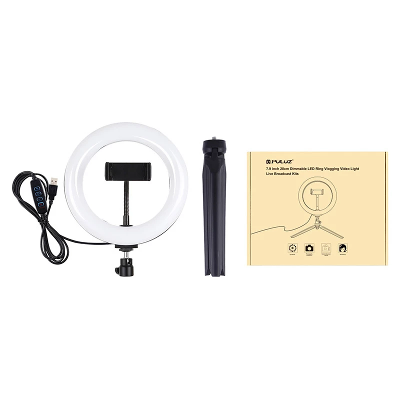 Trikojis laikiklis Puluz su 20 cm LED žiedu vlogams PKT3073B