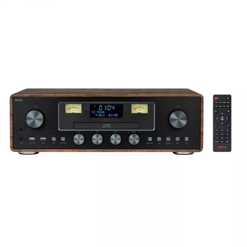 “Micro hi-fi” sistema AKAI AM-100 RHAPSODY — kompaktiška mini garso sistema su integruotu stiprintuvu ir CD/USB atkūrimu