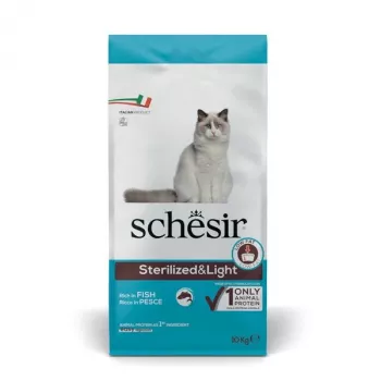 Sausas kačių ėdalas Agras Pet Foods Schesir Adult Sterilized Light, žuvis, 10 kg, 35% baltymų, 11% riebalų