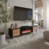 TV spintelė Cama Meble Volare 200 x 39 x 49 cm juoda/riešutmedžio su židiniu