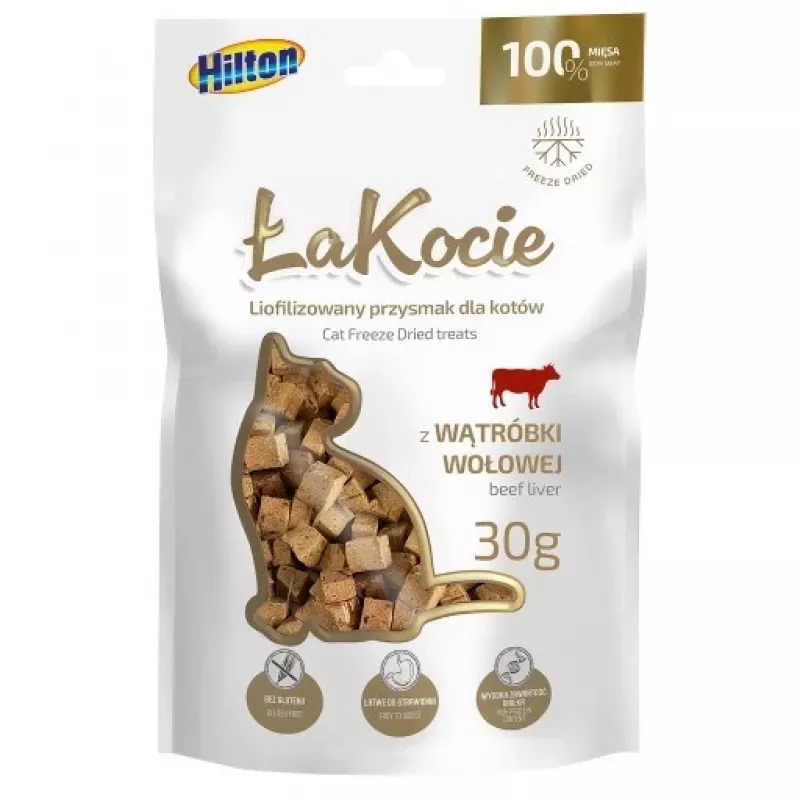 Liofilizuotas jautienos kepenų kačių skanėstas Hilton Treats 30 g — vienos sudedamosios dalies, be grūdų, be glitimo