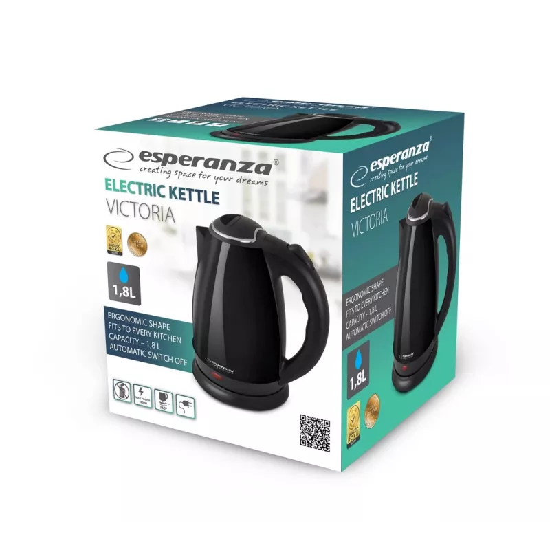 Elektrinis virdulys ESPERANZA EKK113K 1,8 l 1800 W, nerūdijantis plienas, juodas, belaidis