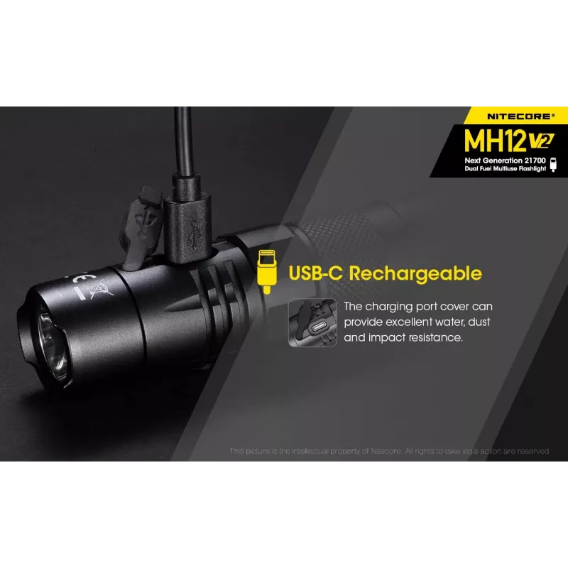Rankinis žibintuvėlis Nitecore MH12 V2, juodas
