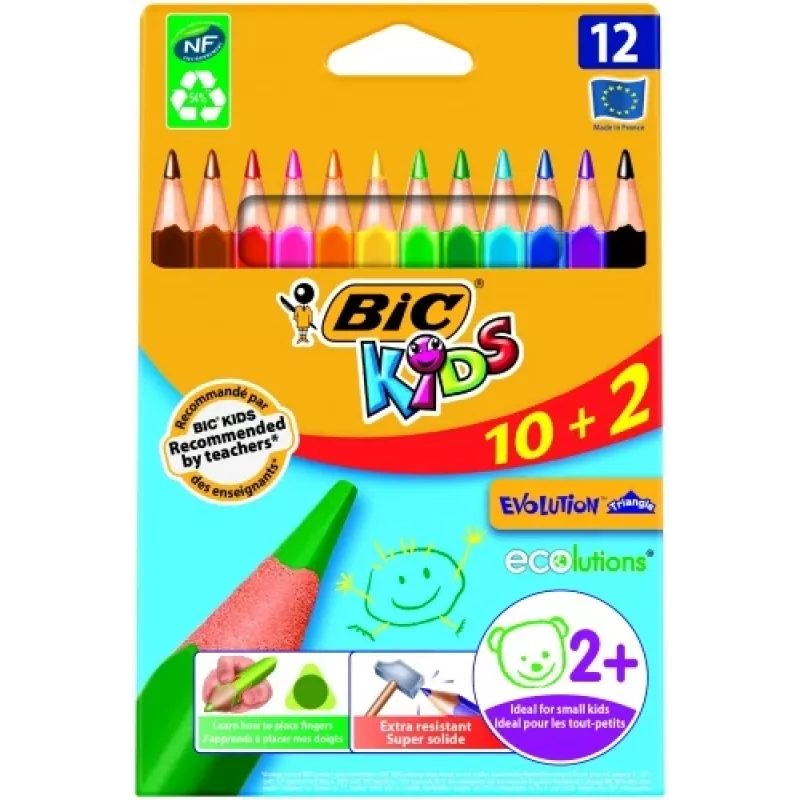 BIC spalvoti pieštukai CEV.TRIANG.CBW 10+2 EU 12 spalvotų pieštukų, 214842