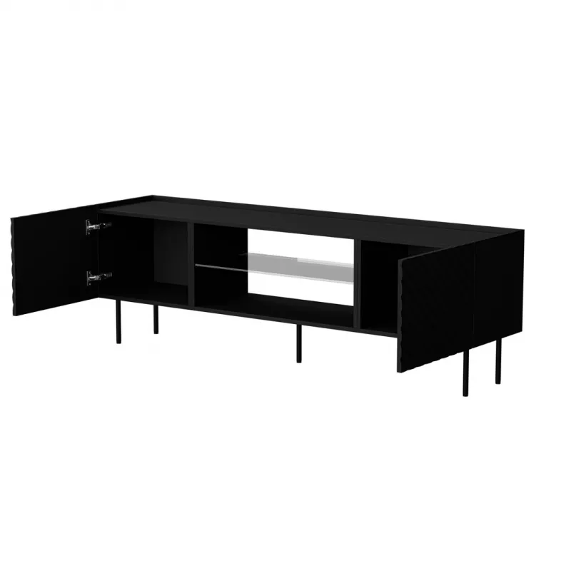 TV spintelė cama meble LUCCA 180x40x59 cm, juodas medžio drožlių plokštės viršus, juodas rėmas