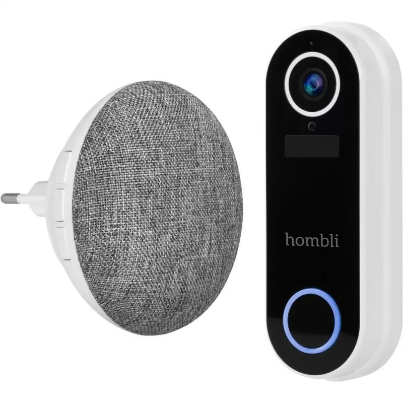 Hombli durų skambučio melodijos imtuvas Hombli Doorbell Chime 2, belaidis 433,92 MHz, kintamoji srovė 110–240 V, C tipo kištukas, pilka / balta