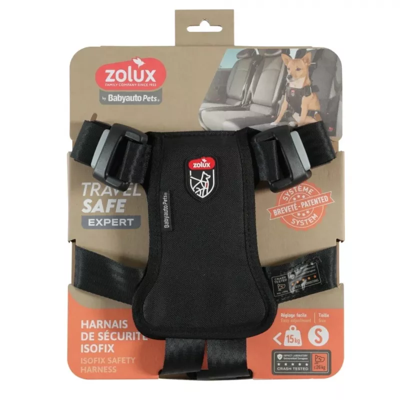 Šunų petnešos ZOLUX TRAVEL SAFE S — dydis S, juodos