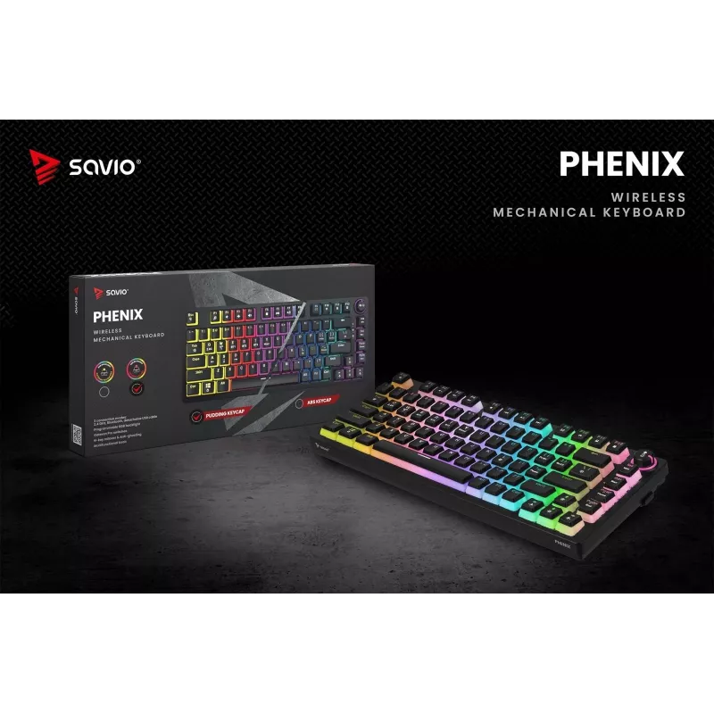 Žaidimų klaviatūra Savio SAVGK-PHENIX RED PUDDING Mechaninė RGB Belaidė