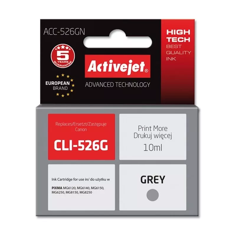 Activejet ACC-526GN rašalas (pakaitalas Canon CLI-526G; Supreme; 10 ml; pilkas)
