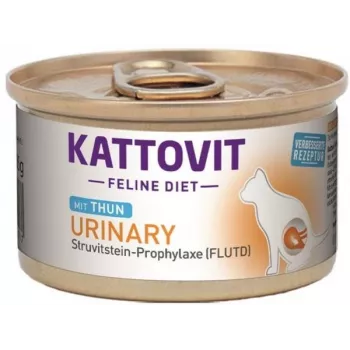 Šlapias kačių ėdalas KATTOVIT Feline Diet Urinary Tuna maišelis 85 g — šlapimo takų palaikymas, 78 % drėgmės, 11 % baltymų