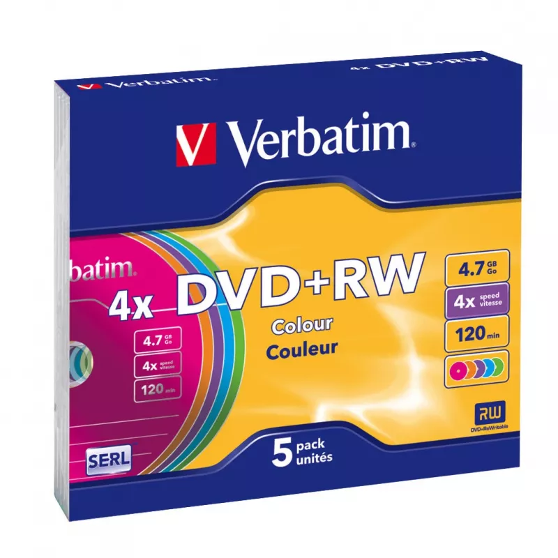 VERBATIM 43297 Verbatim DVD+RW plonas dėklas 5 4,7 GB 4x spalvotas