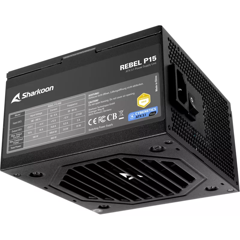Rebel P15 850, maitinimo blokas kompiuteriui, juodas, 1x 12 kontaktų didelės galios GPU, 4x PCIe, kabelių tvarkymas, 850 W