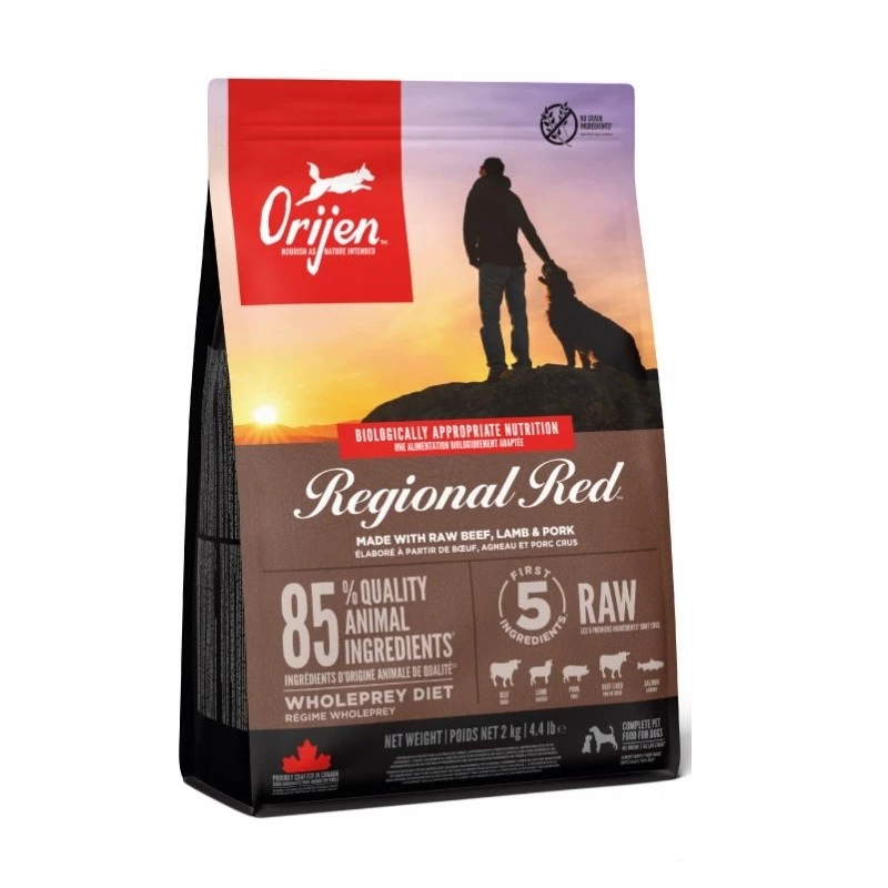 Orijen Regional Raudona 2 kg suaugusių šunų jautiena, ėriena, kiauliena