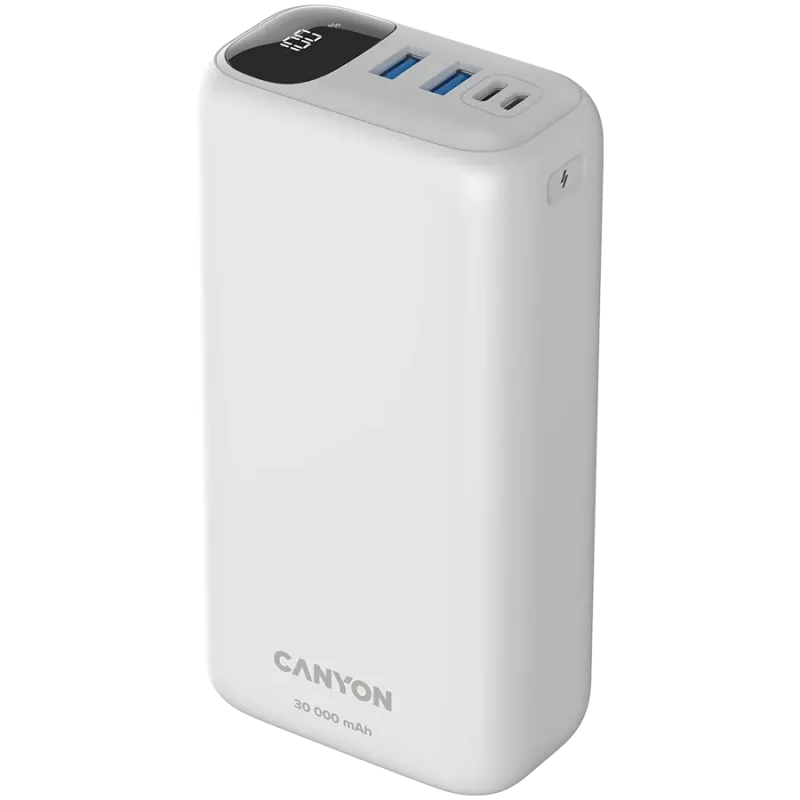 CANYON PB-301 LED 30000 mAh PD 20W QC 3.0 balta spalva