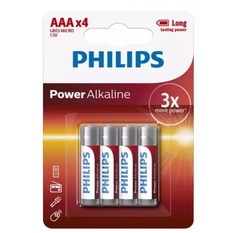 Philips Power Alkalinių AAA Baterijų, 4 vnt.