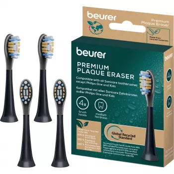 Beurer SC Premium Plaque Eraser Green Planet šepetėlių galvutės, juodos, 4 vnt. pakuotė