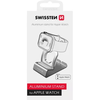Aliuminio stovas SWISSTEN 25005100, skirtas „Apple Watch“ — suderinamas įkroviklio laikiklis, sidabrinis