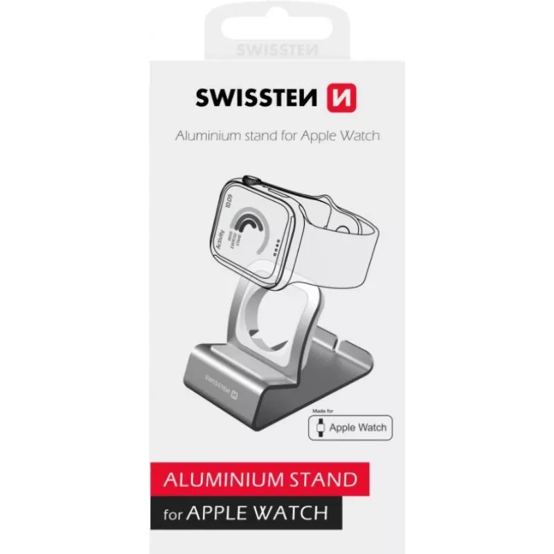 Aliuminio stovas SWISSTEN 25005100, skirtas „Apple Watch“ — suderinamas įkroviklio laikiklis, sidabrinis