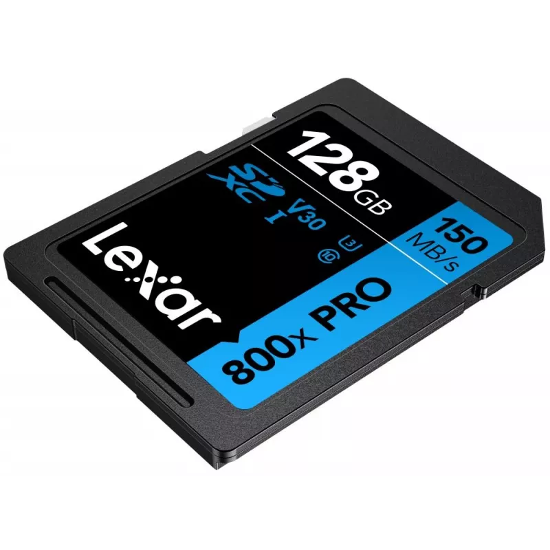 SDXC atminties kortelė Lexar 128GB UHS-I 800xPRO Class 10 U3 V30 — 150 MB/s skaitymo, 45 MB/s rašymo greitis, juoda
