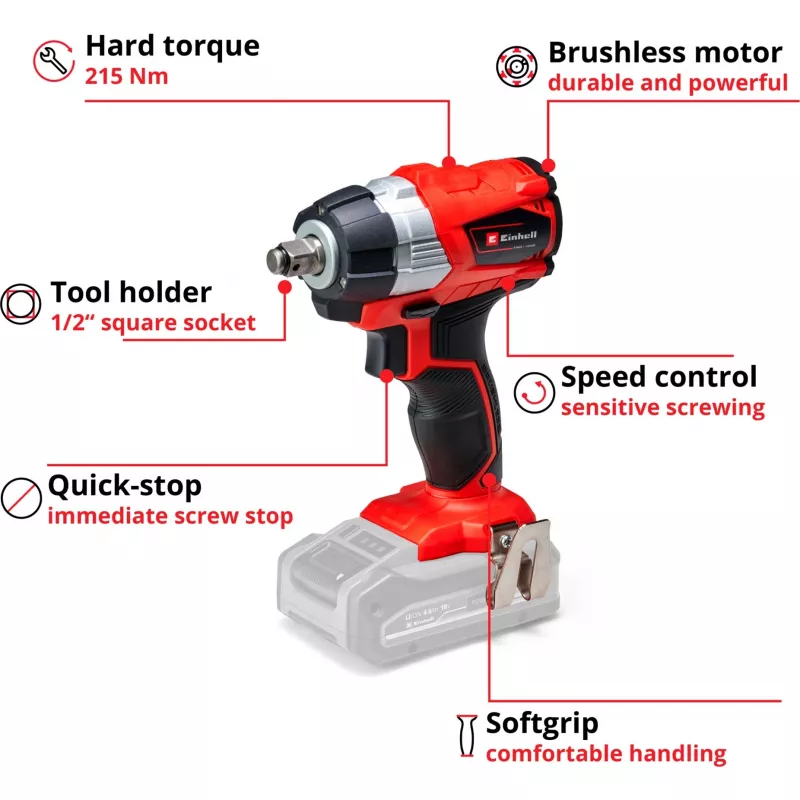 Smūginis suktuvas Einhell TE-CW 18Li 1/2 colio 2900 RPM 215 N⋅m