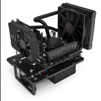 Streacom benchtable BC1 Mini V2 juoda — kompaktiškas pasyviai aušinamas atviro rėmo korpusas