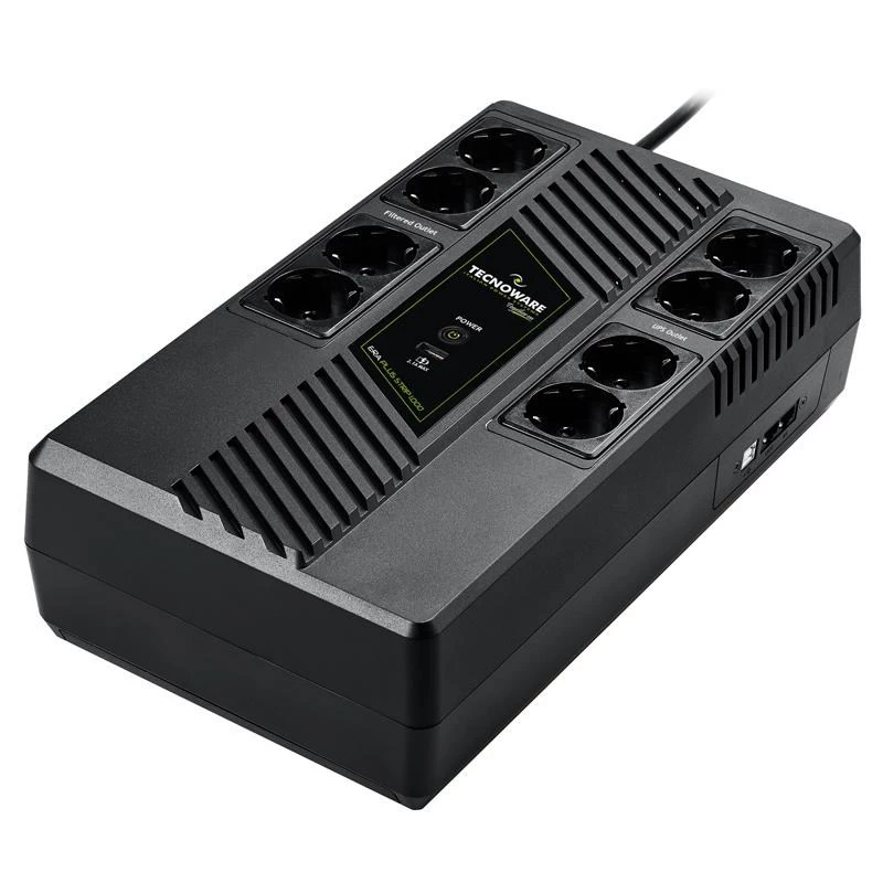 Nepertraukiamo maitinimo šaltinis TECNOWARE Era Plus Strip 1000, Line‑Interactive 1 kVA / 700 W, 8 Type F lizdai, VRLA baterija, 4,4 kg