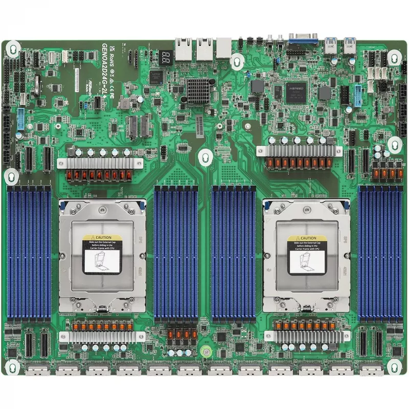Motininė plokštė ASRock GENOA2D24G-2L+ — AMD SoC, Socket SP5, ATX, 24x DDR5 DIMM, iki 12,3 TB, 2x GbE