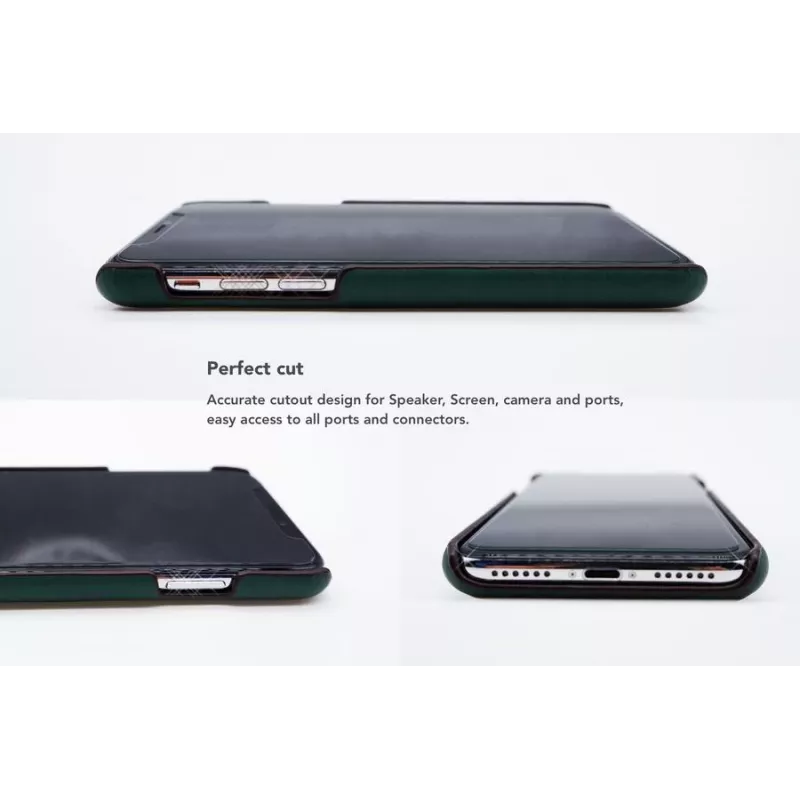 Telefono kortelių lizdo galinis korpusas VixFox, skirtas iPhone X / XS, miško žalios spalvos apsauginis galinis dangtelis su kortelių kišene