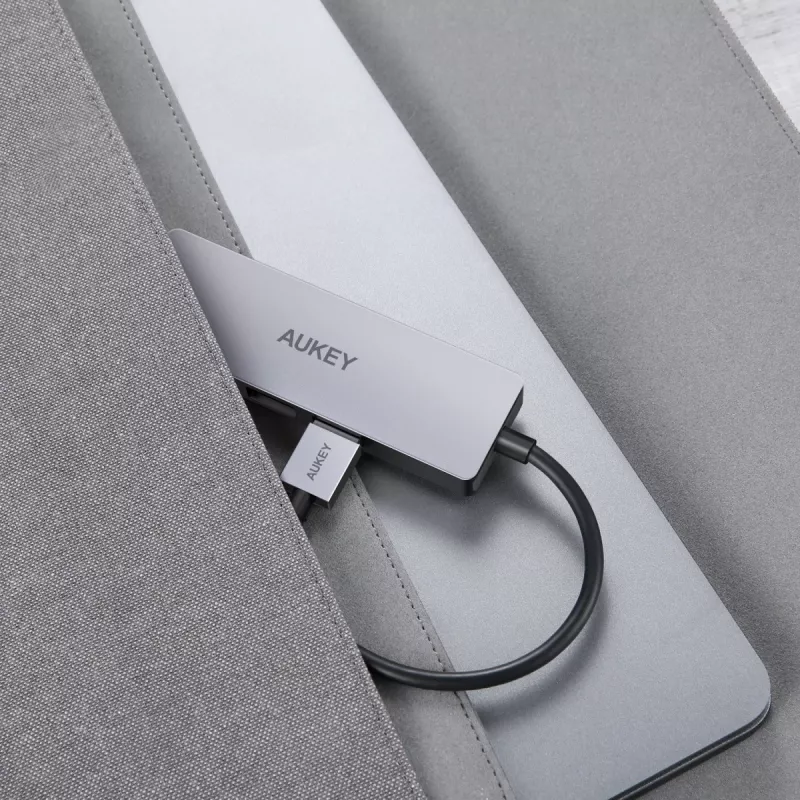 USB šakotuvas Aukey CB-H36 — 4 prievadų USB 3.2 Gen 1 Type-A, prieglobos USB 2.0, 5000 Mbit/s, aliuminis sidabrinis