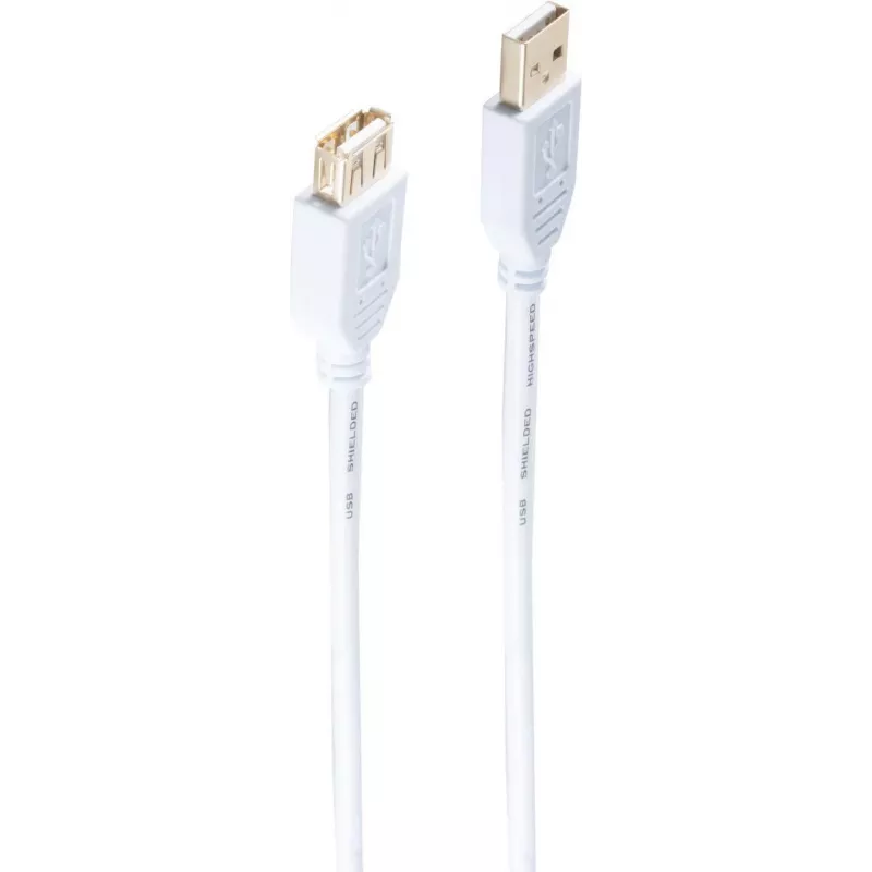 shiverpeaks ®-BASIC-S--USB ilginimo laidas, A tipo kištukas – A tipo lizdas, HIGH SPEED, paauksuoti kontaktai, USB 2.0, baltas, 1,8 m (BS77122-W)
