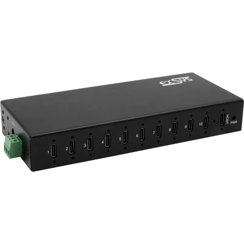 10 prievadų USB 3.2 Gen 2x1 koncentratorius Exsys EX-12270HMS, 79,5 W energijos tiekimas