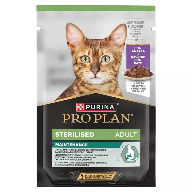 Šlapias kačių maistas Purina Pro Plan STRLS 18+8 pakeliai (26×85 g) — Antis, suaugusioms katėms, linkusioms turėti antsvorio, 2,21 kg iš viso