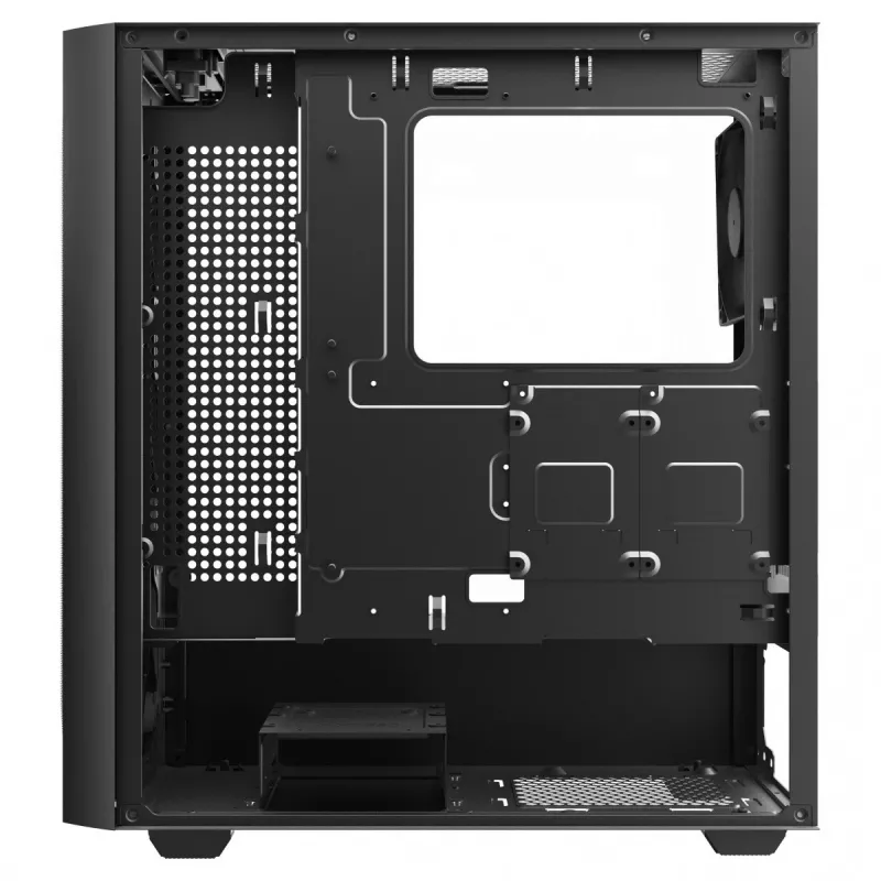 Kompiuterio korpusas SAVIO Noctis Flow — Cube Mini‑ITX/Micro‑ATX/ATX, 3x120mm priekyje, 1x120mm gale, 2x3.5 colio + 3x2.5 colio lizdai, grūdintas stiklas