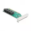 DELOCK PCIe x16 bifurkacijos plokštė su 4× vidiniais SFF-8643 NVMe prievadais, žemo profilio