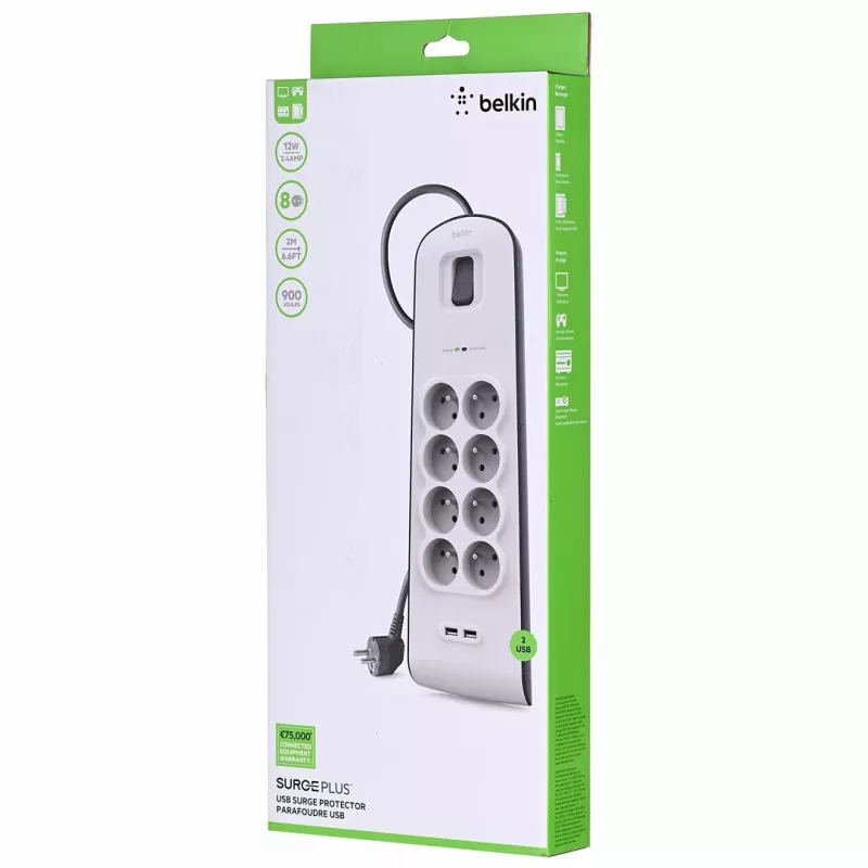 Apsauga nuo viršįtampių Belkin BSV804ca2M Balta 8 kintamosios srovės lizdai 2 m
