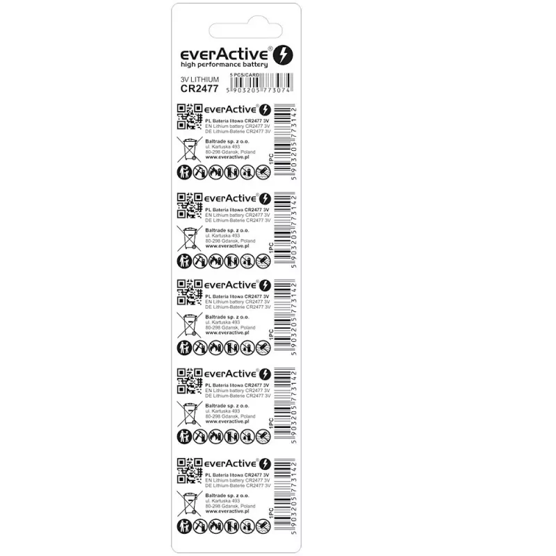 Ličio baterija everActive CR2477 - lizdinė plokštelė 5 vnt.