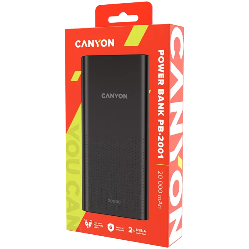 CANYON išorinė baterija PB-2001 20000 mAh juoda