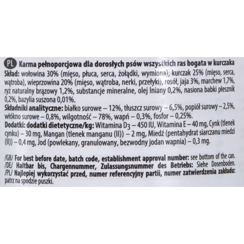 Šlapias šunų maistas Dolina Noteci Premium suaugusiems šunims su jautiena, vištiena, kiauliena 400 g, be glitimo, be konservantų