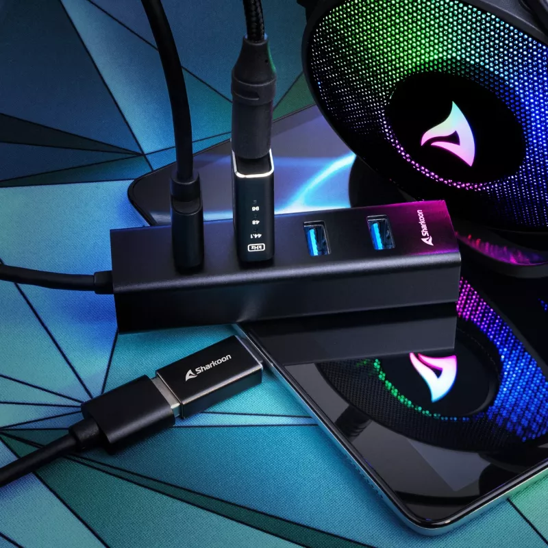 Sharkoon 4044951037582 sąsajų šakotuvas USB 3.2 Gen 1 (3.1 Gen 1) Type-C 5000 Mbit/s juodas (4044951037582)