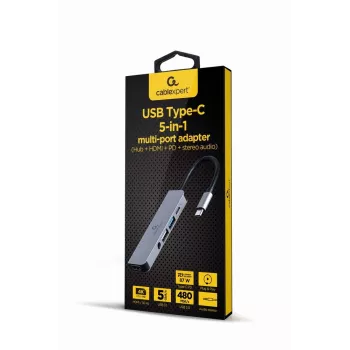 Gembird A-CM-COMBO5-02 nešiojamojo kompiuterio dokas / prievadų daugintuvas Laidinis USB 3.2 Gen 1 (3.1 Gen 1) Type-C Sidabrinis