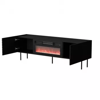 TV spintelė Cama Meble LUCCA 180x40x59 cm, juodas viršus ir rėmas, medžio drožlių plokštė, su juodu židiniu